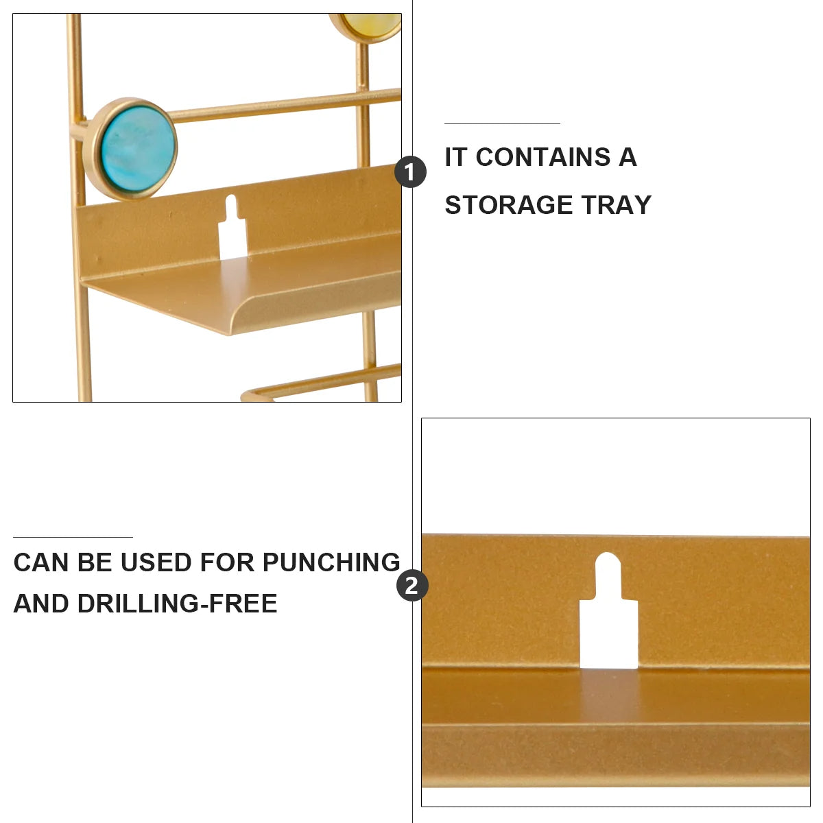 Nordic Style Rectangle Wall Shelf with Hooks