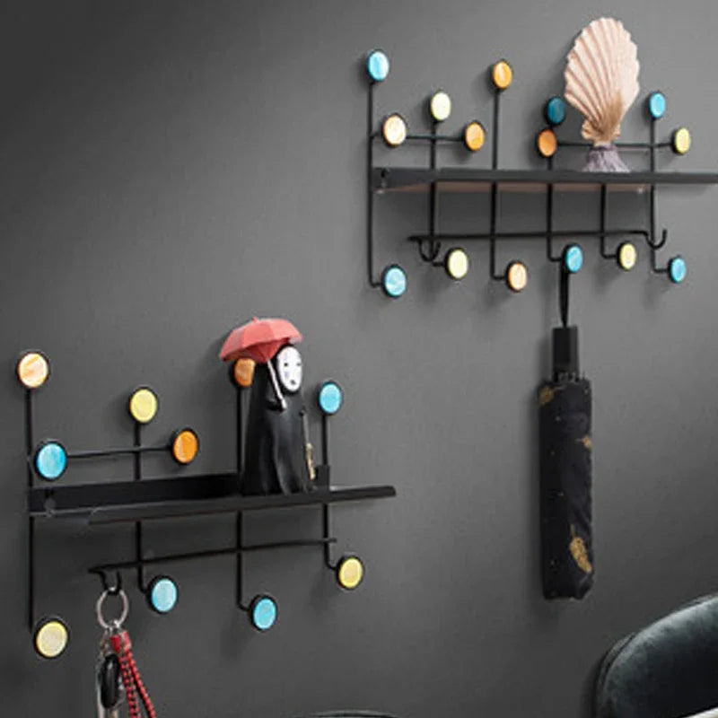 Nordic Style Rectangle Wall Shelf with Hooks