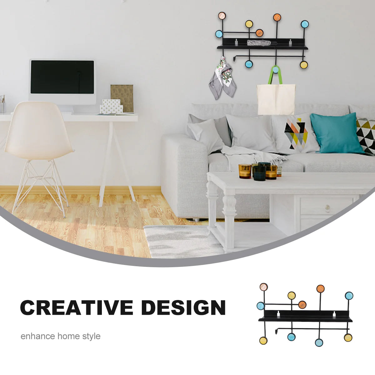 Nordic Style Rectangle Wall Shelf with Hooks