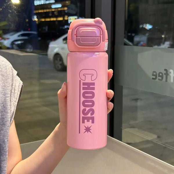 Astronaut Style Stainless Steel Water Bottle - Pink