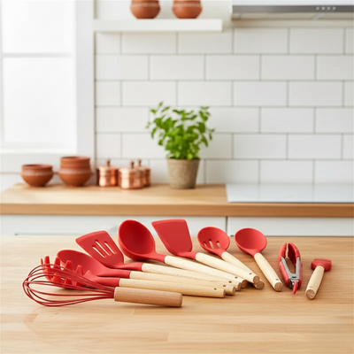 Silicon Wooden Spoon Set (12 Pcs)
