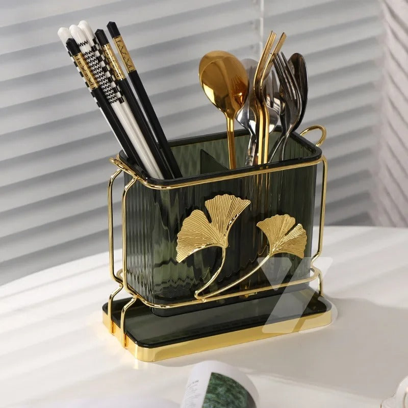 Golden Leaf Luxury Cutlery Holder – Stylish Table Decor