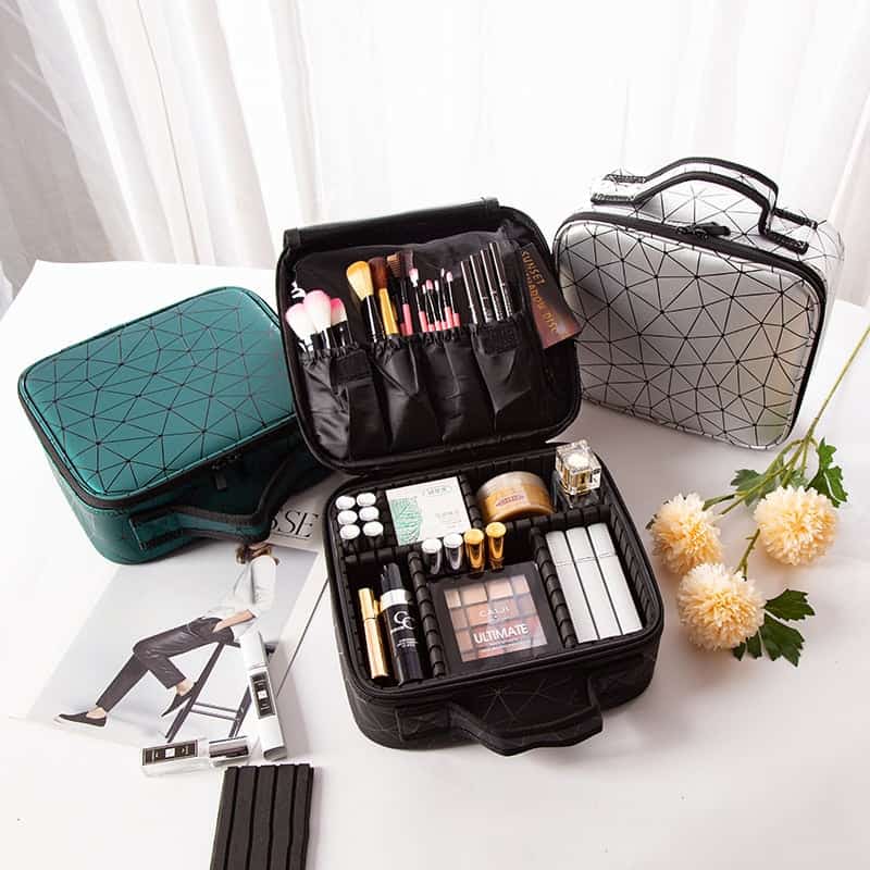 Diamond Cut PU Leather Cosmetic Bag