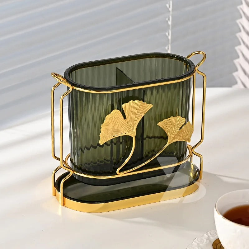Luxury Golden Leaf Cutlery Holder – Elegant Table Decor