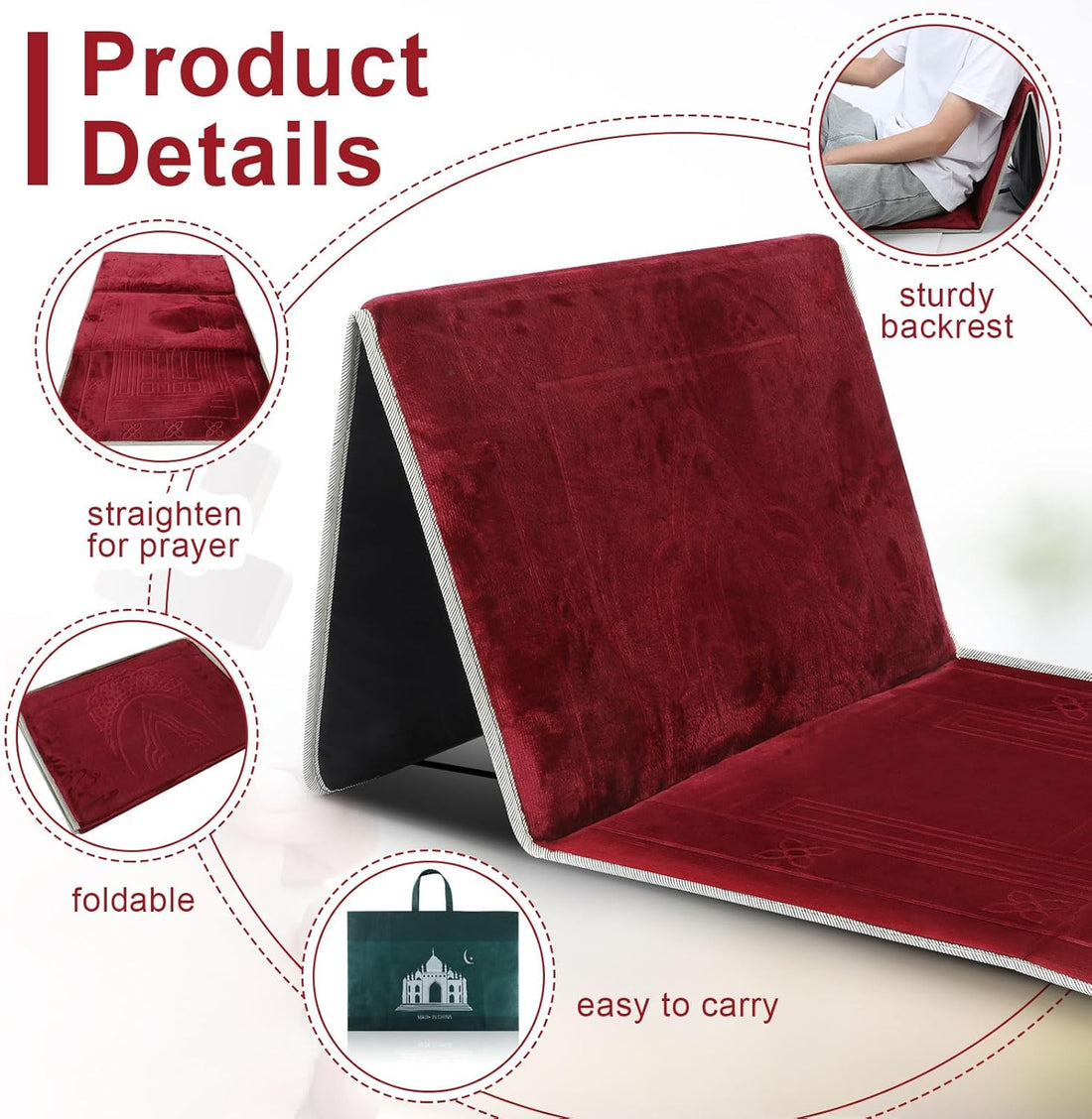 Folding Prayer Mat with Back Rest